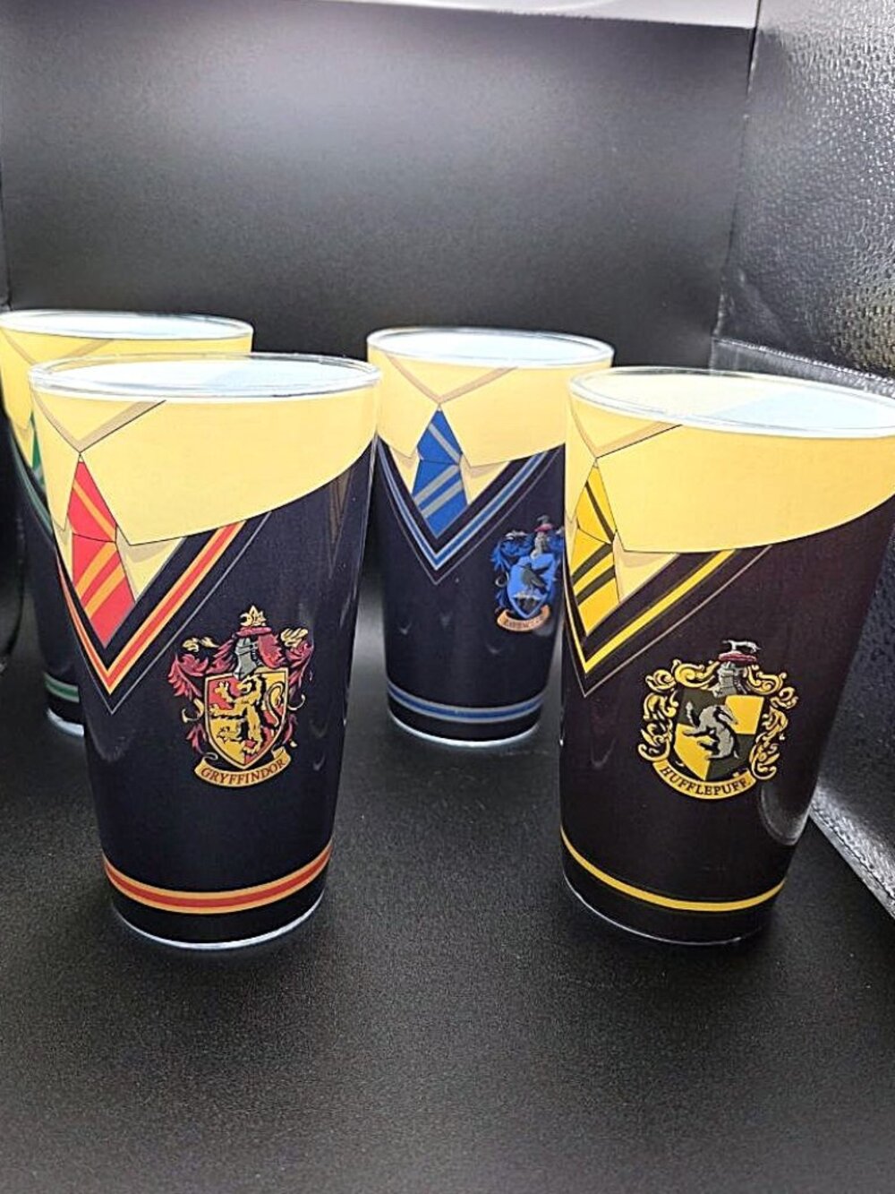 Harry Potter Hogwarts Houses Coat Of Arms Glass Tumblers Slytherin etc Set Of 4